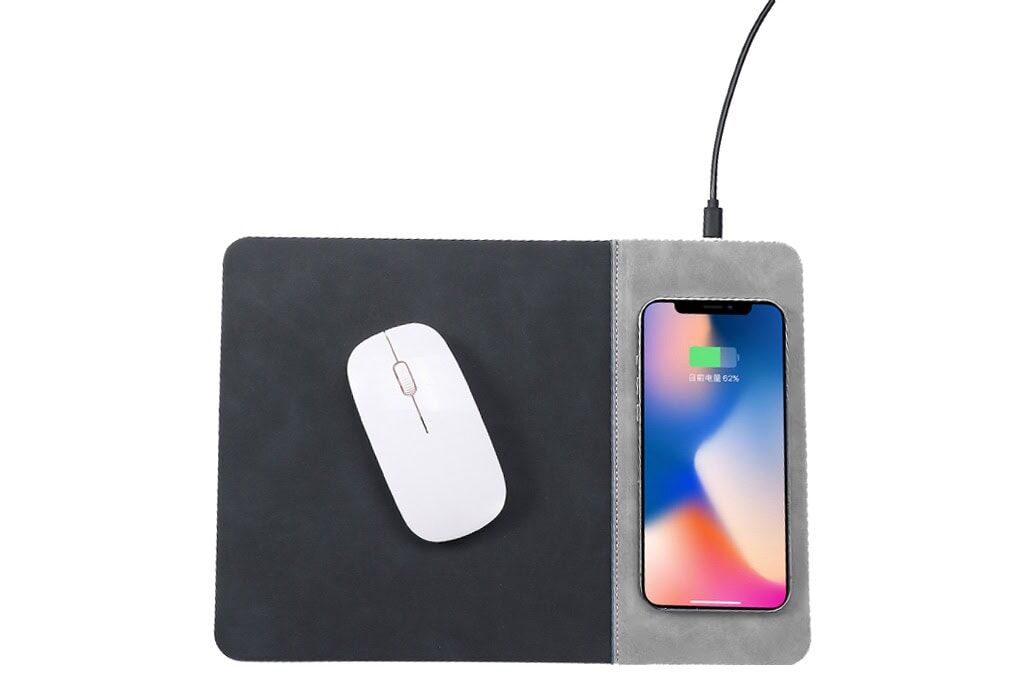 Tapis de Souris en Cuir avec Chargeur Sans Fil 15W Rapide