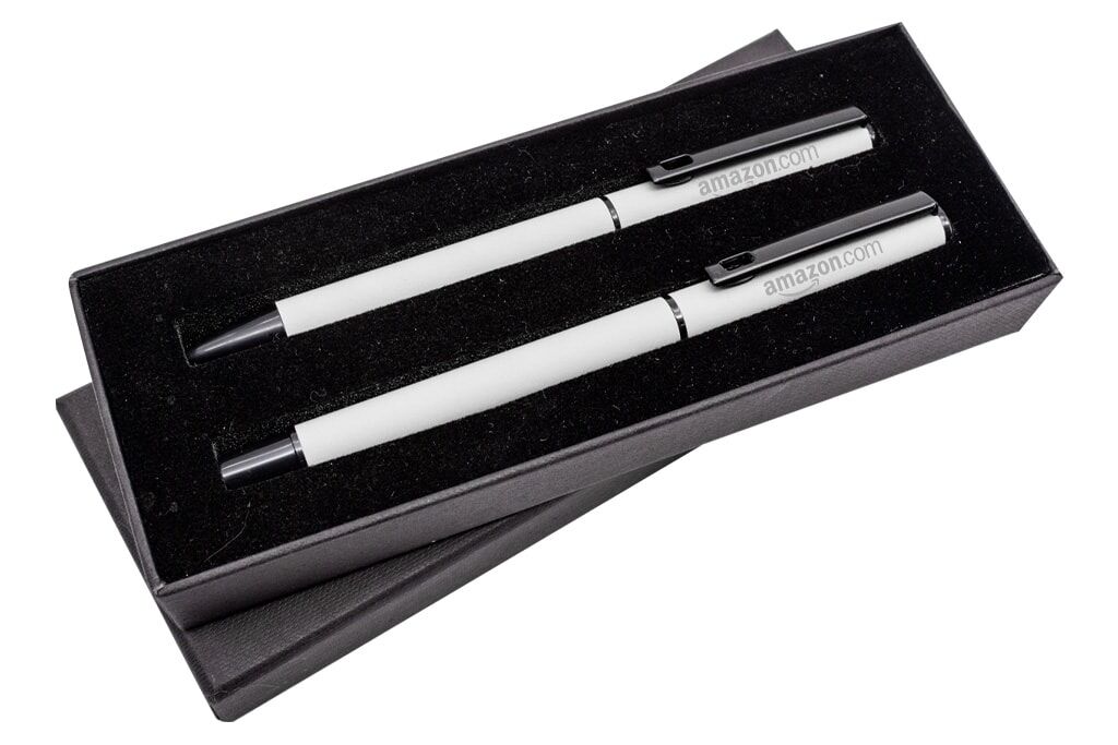 Set Stylo Roller en Caoutchouc et Stylo à Bille en Métal